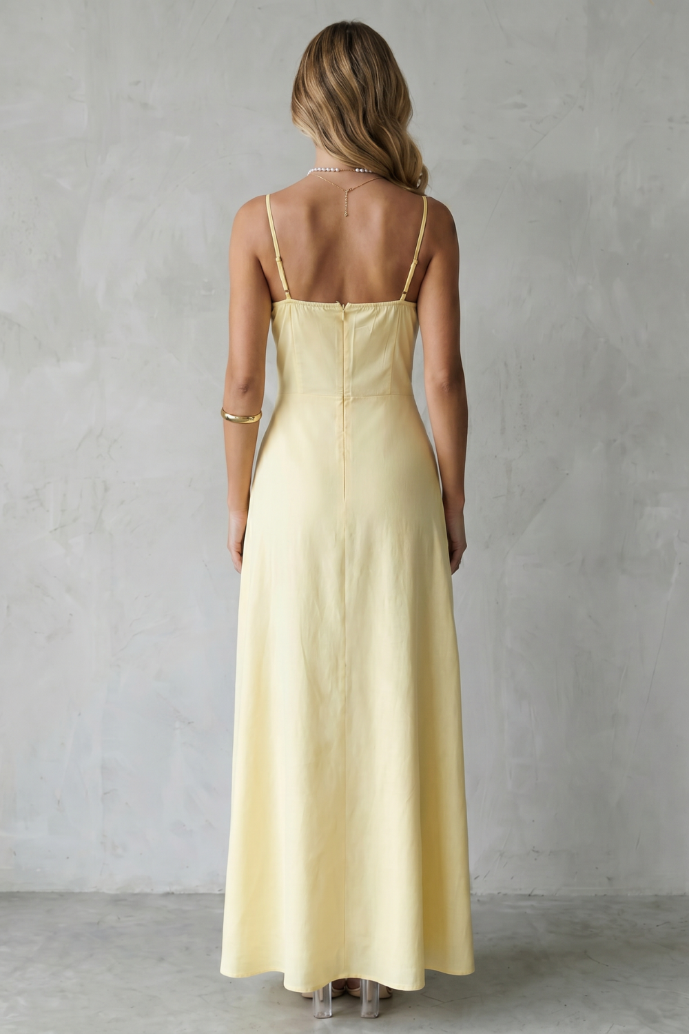 Women's sleeveless corset maxi dress with ruched cups and tie front