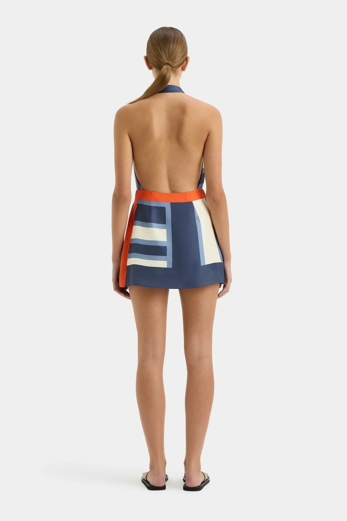 Women's striped halterneck wrap mini dress with side waist tie