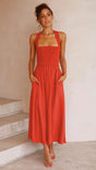 Women's sleeveless square-neck maxi dress with smocked bodice and gathered skirt