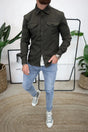 Men's long-sleeve button-up overshirt with two flap chest pockets