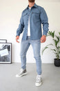 Men's long-sleeve button-up overshirt with two flap chest pockets