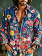 Camisa de flores de hombre de manga larga con cuello de punta y botones