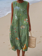 Women's sleeveless floral midi dress with a round neckline and relaxed fit