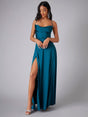 Women's cowl neck maxi dress with spaghetti straps and side slit