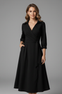 Women's wrap midi dress with V-neckline, shirt collar, three-quarter sleeves and tie waist