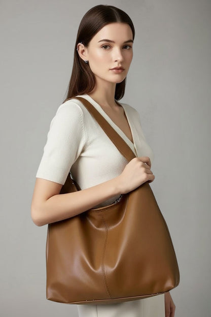 Women's large plain shoulder bag with long handles and spacious interior
