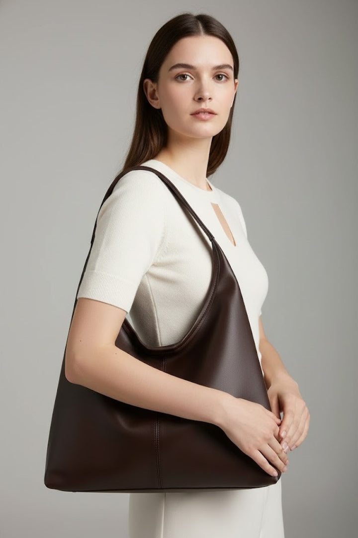 Women's large plain shoulder bag with long handles and spacious interior
