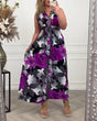 Women's sleeveless floral pleated maxi dress with V-neck and gathered front