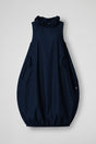 Women's deep blue sleeveless maxi dress with gathered neckline and side pockets