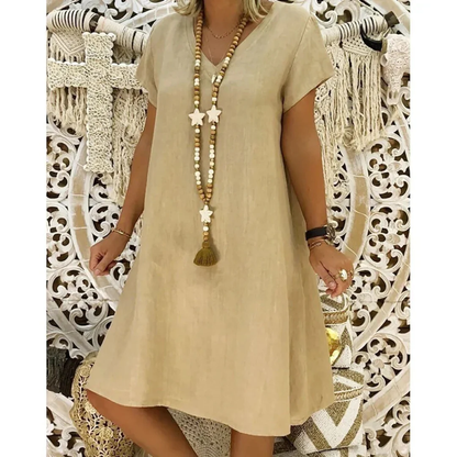 Women's V-neck short sleeve swing mini dress