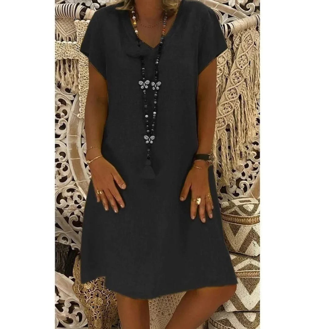 Women's V-neck short sleeve swing mini dress