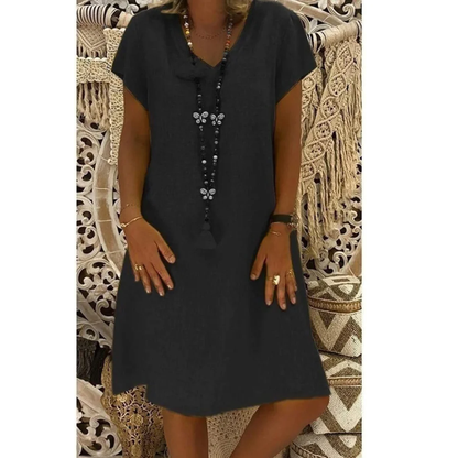Women's V-neck short sleeve swing mini dress