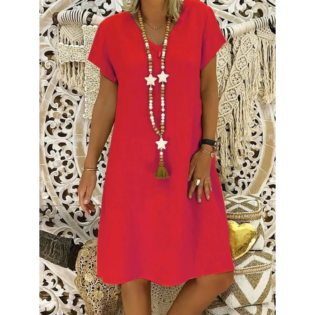 Women's V-neck short sleeve swing mini dress