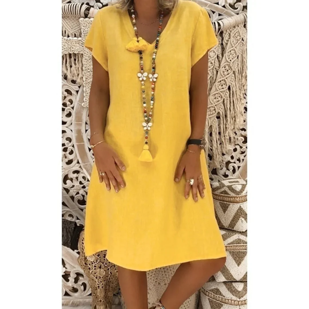 Women's V-neck short sleeve swing mini dress