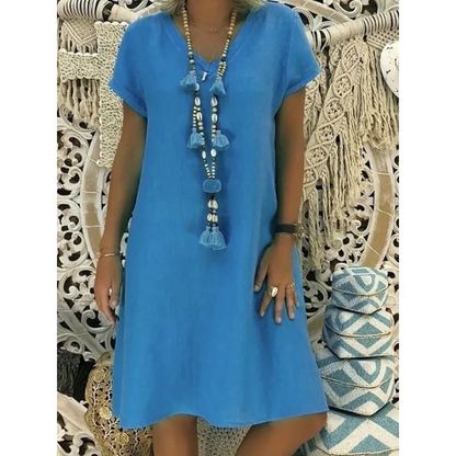 Women's V-neck short sleeve swing mini dress