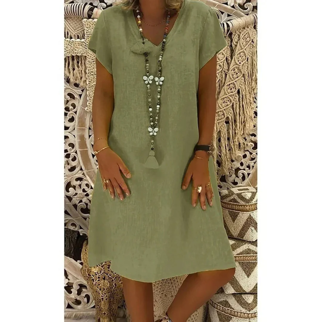 Women's V-neck short sleeve swing mini dress
