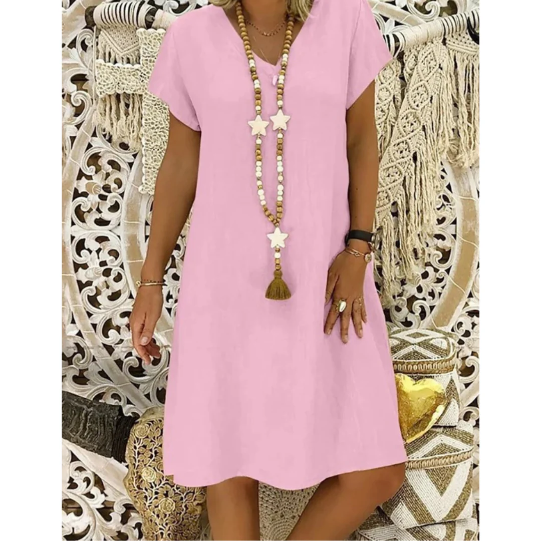 Women's V-neck short sleeve swing mini dress