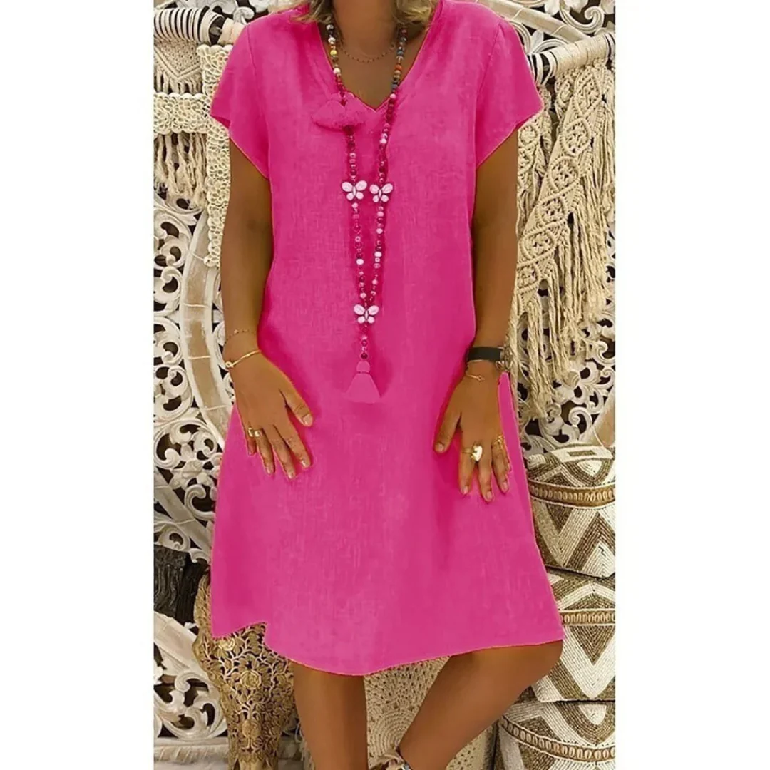 Women's V-neck short sleeve swing mini dress