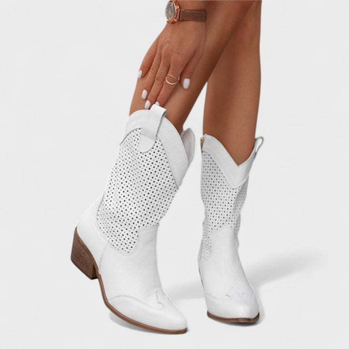 Women's Comfort Western Perforated Ankle Boots