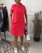 Women's short-sleeved hooded casual dress with front pouch pocket