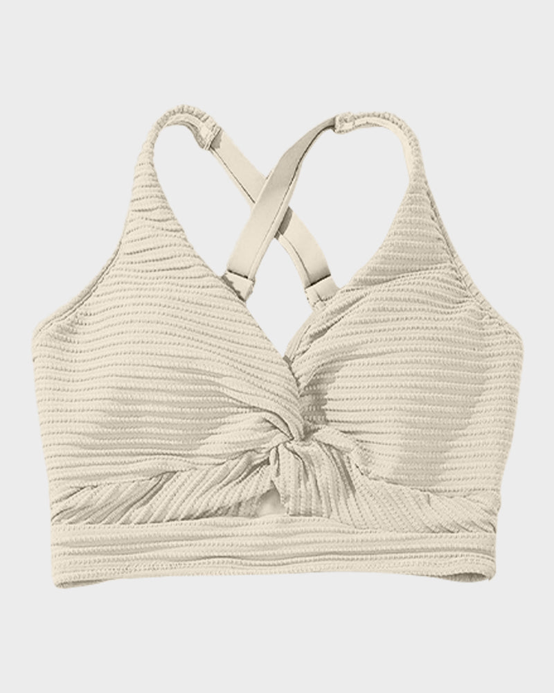 Women's textured knot-front bikini set with high-waisted briefs