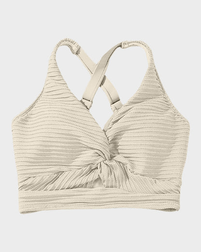 Women's textured knot-front bikini set with high-waisted briefs