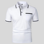 Men's short sleeve polo shirt with contrast trim and chest pocket
