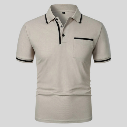 Men's short sleeve polo shirt with contrast trim and chest pocket
