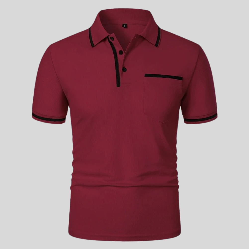 Men's short sleeve polo shirt with contrast trim and chest pocket