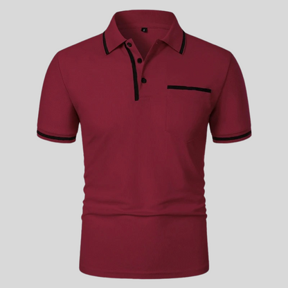 Men's short sleeve polo shirt with contrast trim and chest pocket