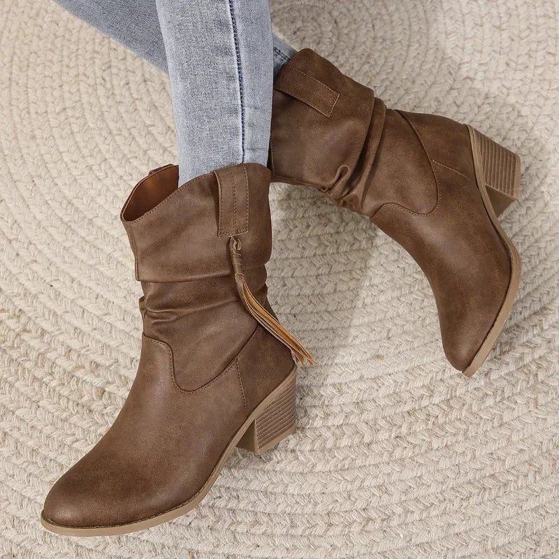 Women's Comfort Slip-On Block-Heel Western Boots — Walking