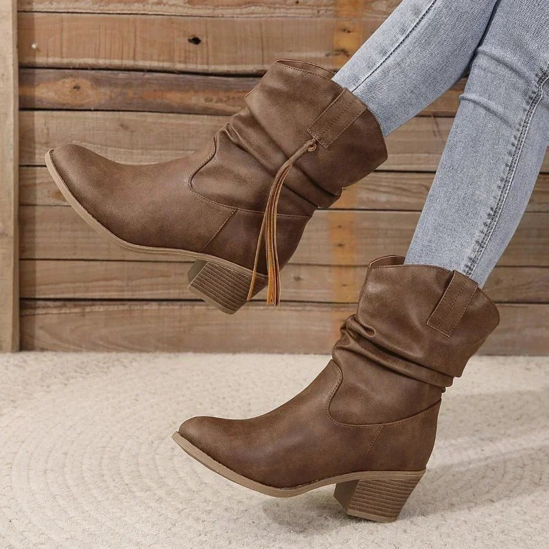 Women's Comfort Slip-On Block-Heel Western Boots — Walking