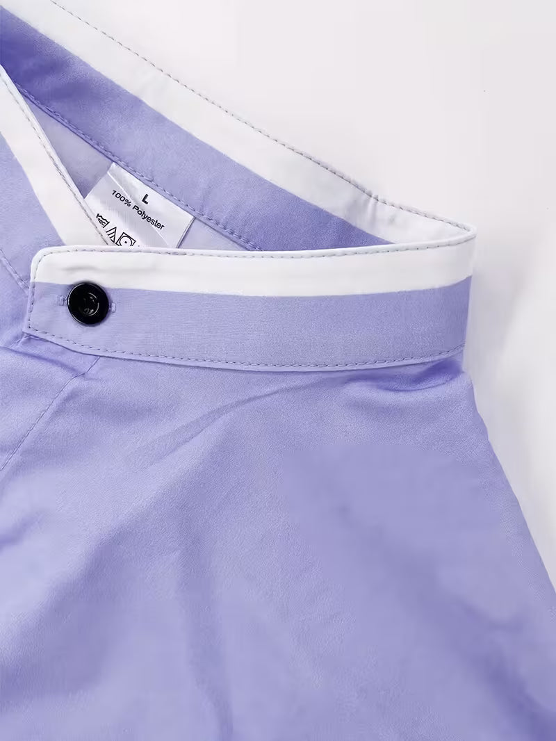 Men's long-sleeve grandad collar shirt with contrast-trim chest pocket