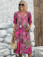 Women's animal print V-neck midi dress with short sleeves and side pockets