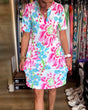 Women's multicoloured floral V-neck mini dress with short sleeves