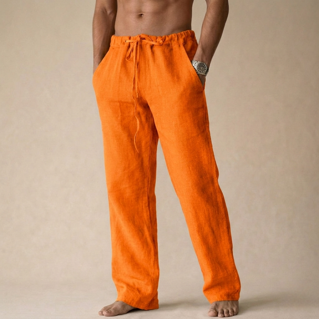 Men's relaxed straight-leg drawstring trousers with side pockets