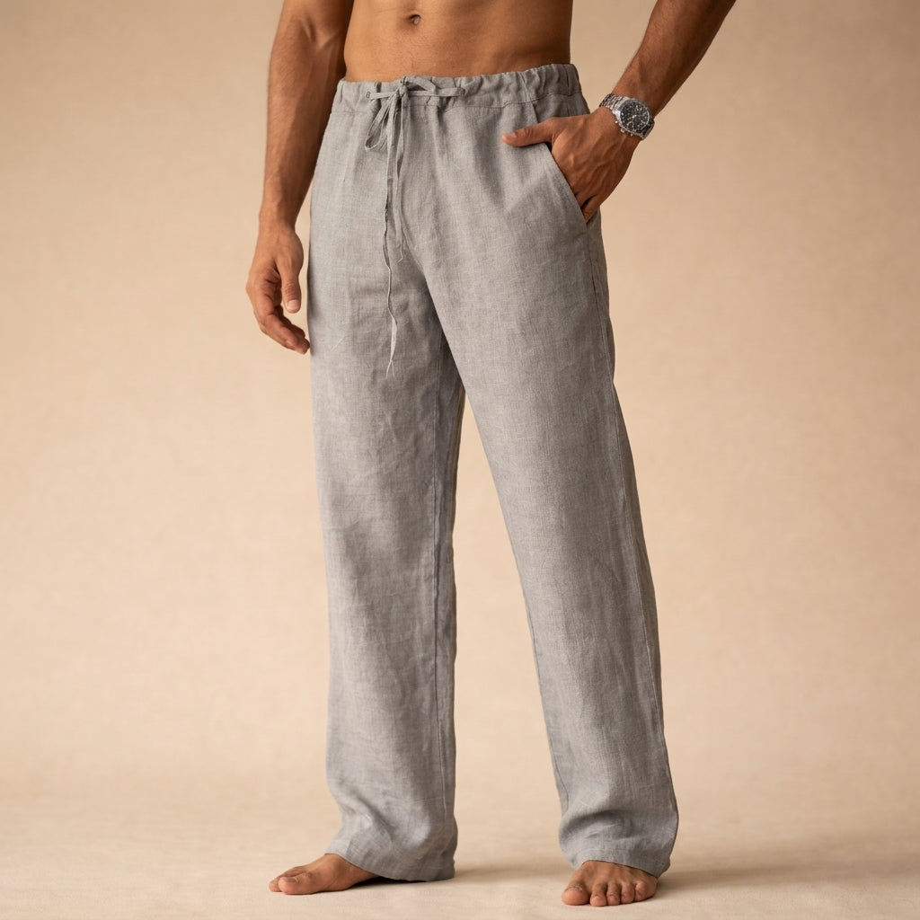 Men's relaxed straight-leg drawstring trousers with side pockets