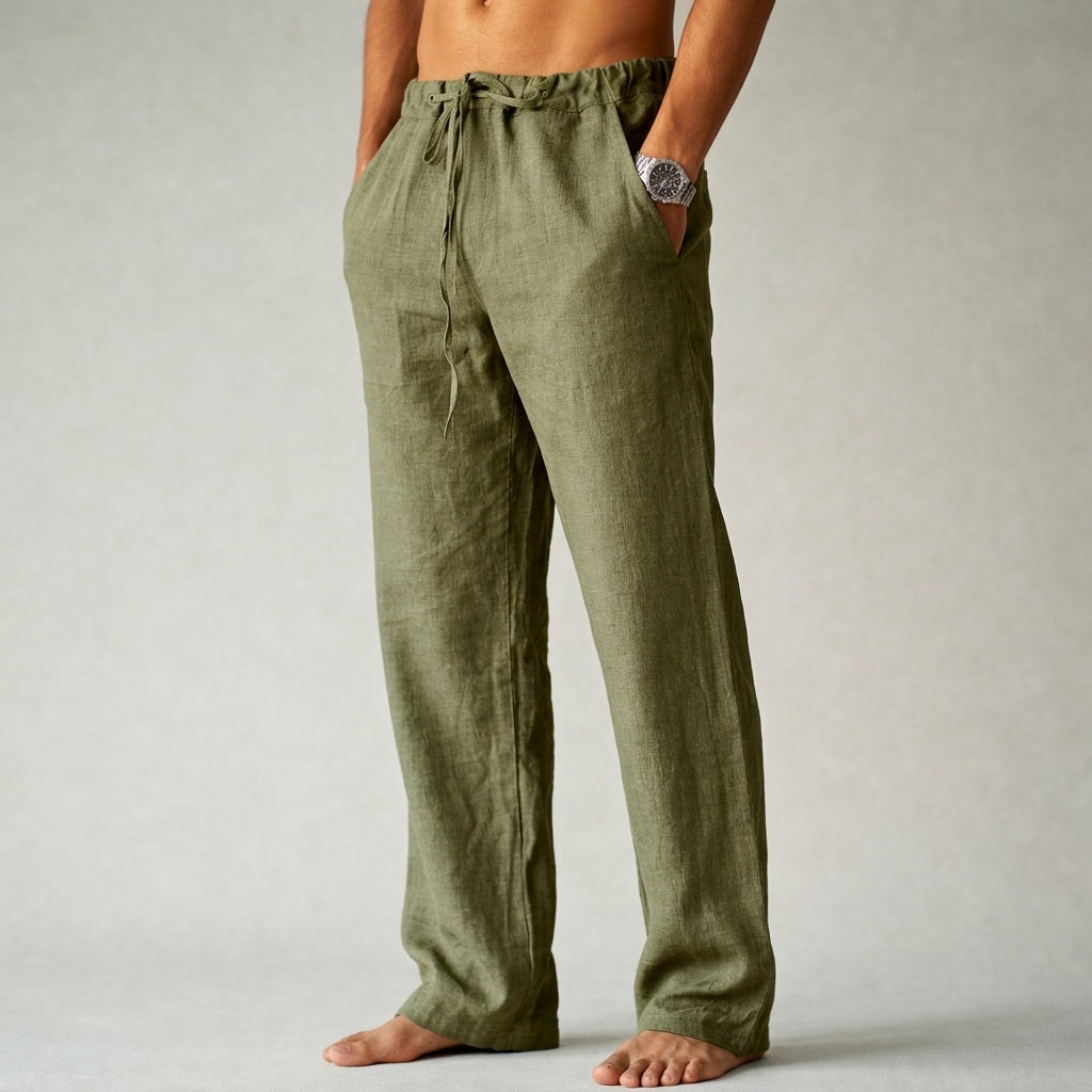 Men's relaxed straight-leg drawstring trousers with side pockets