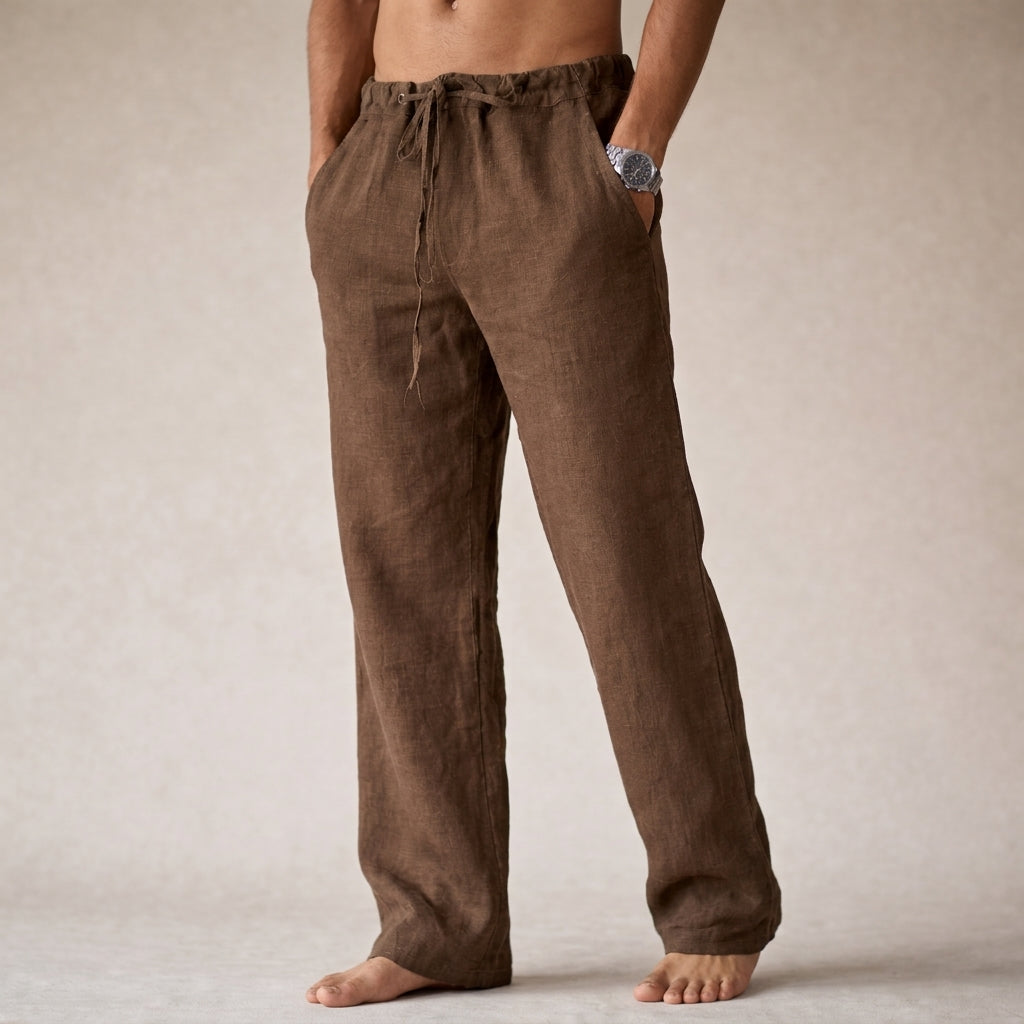 Men's relaxed straight-leg drawstring trousers with side pockets