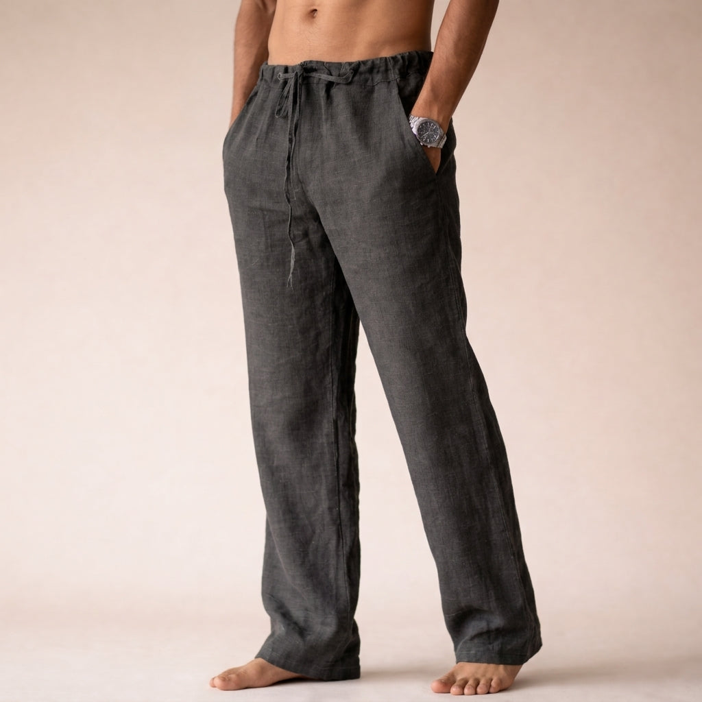 Men's relaxed straight-leg drawstring trousers with side pockets
