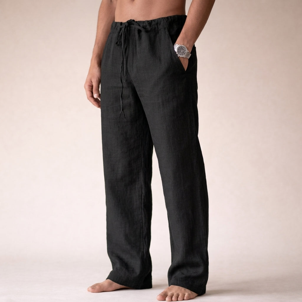 Men's relaxed straight-leg drawstring trousers with side pockets