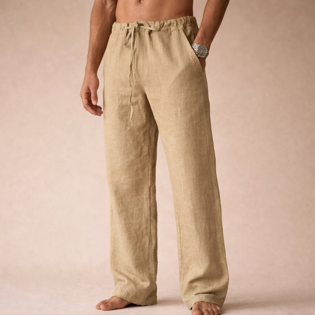 Men's relaxed straight-leg drawstring trousers with side pockets