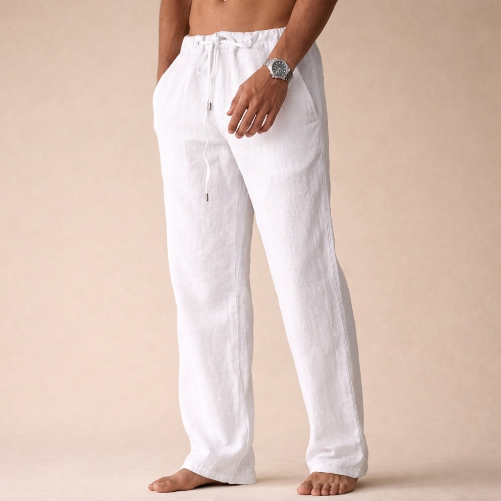 Men's relaxed straight-leg drawstring trousers with side pockets
