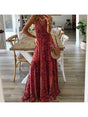 Vestido largo geométrico de mujer sin mangas con escote de pico y falda de vuelo