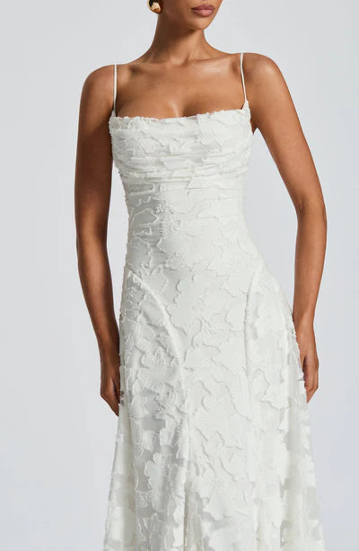 Women's floral maxi dress with square neckline and spaghetti straps