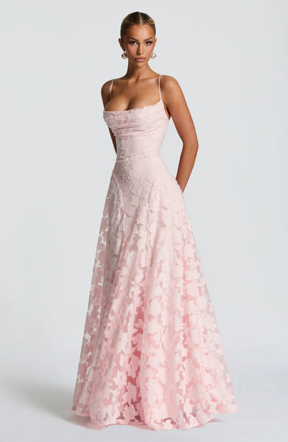 Women's floral maxi dress with square neckline and spaghetti straps