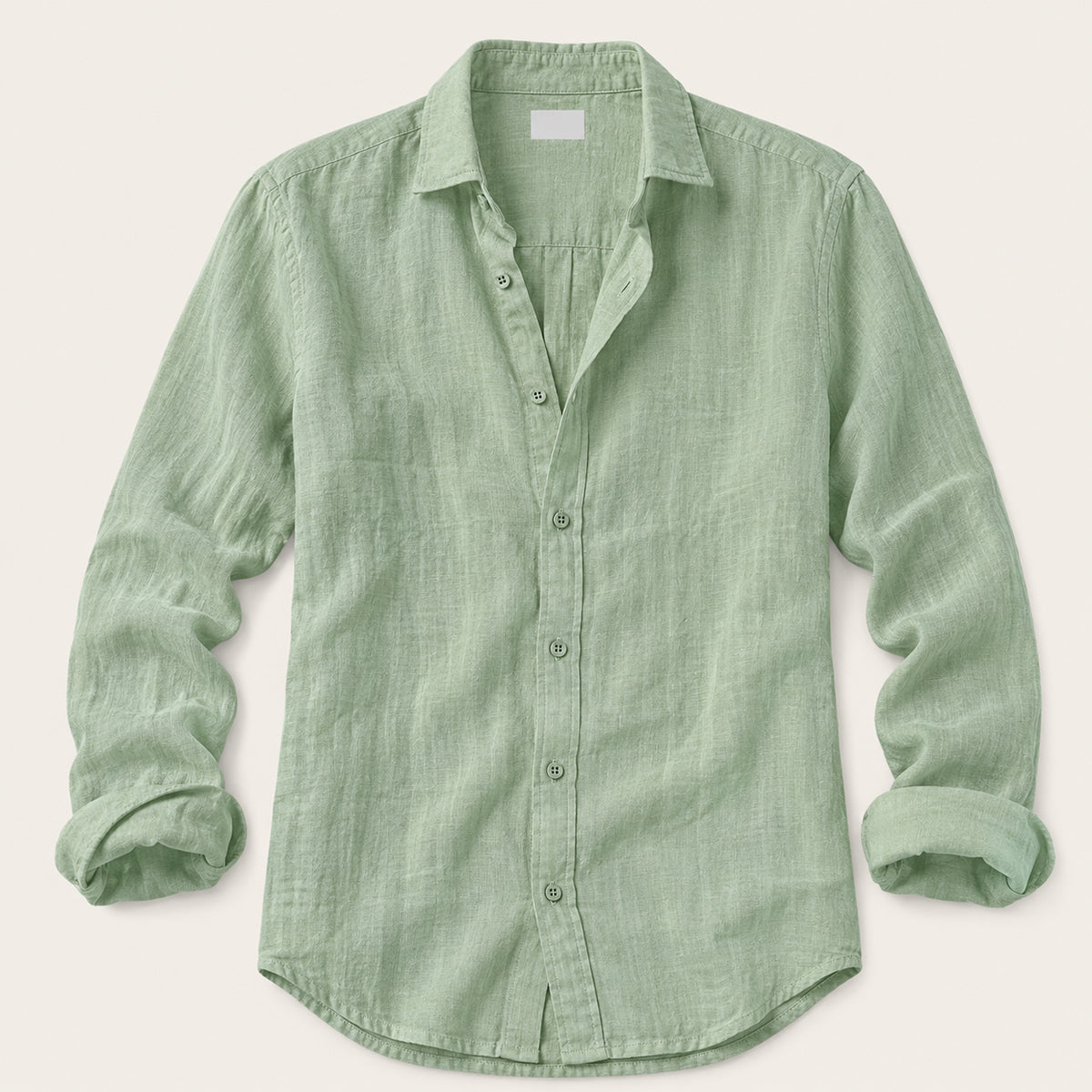 Men's plain casual shirt with open collar, button front and rolled sleeves