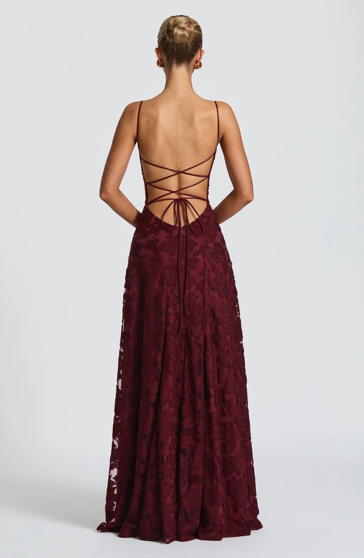 Women's floral textured maxi dress with square neckline and spaghetti straps