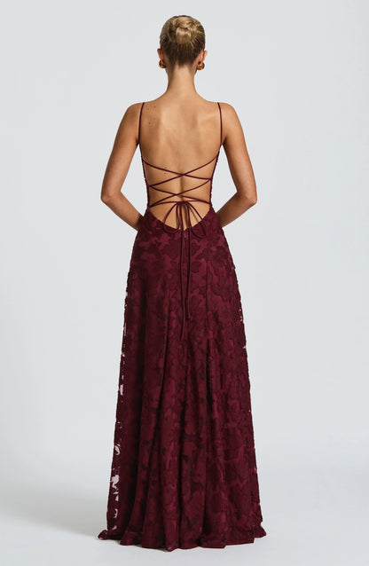 Women's floral textured maxi dress with square neckline and spaghetti straps