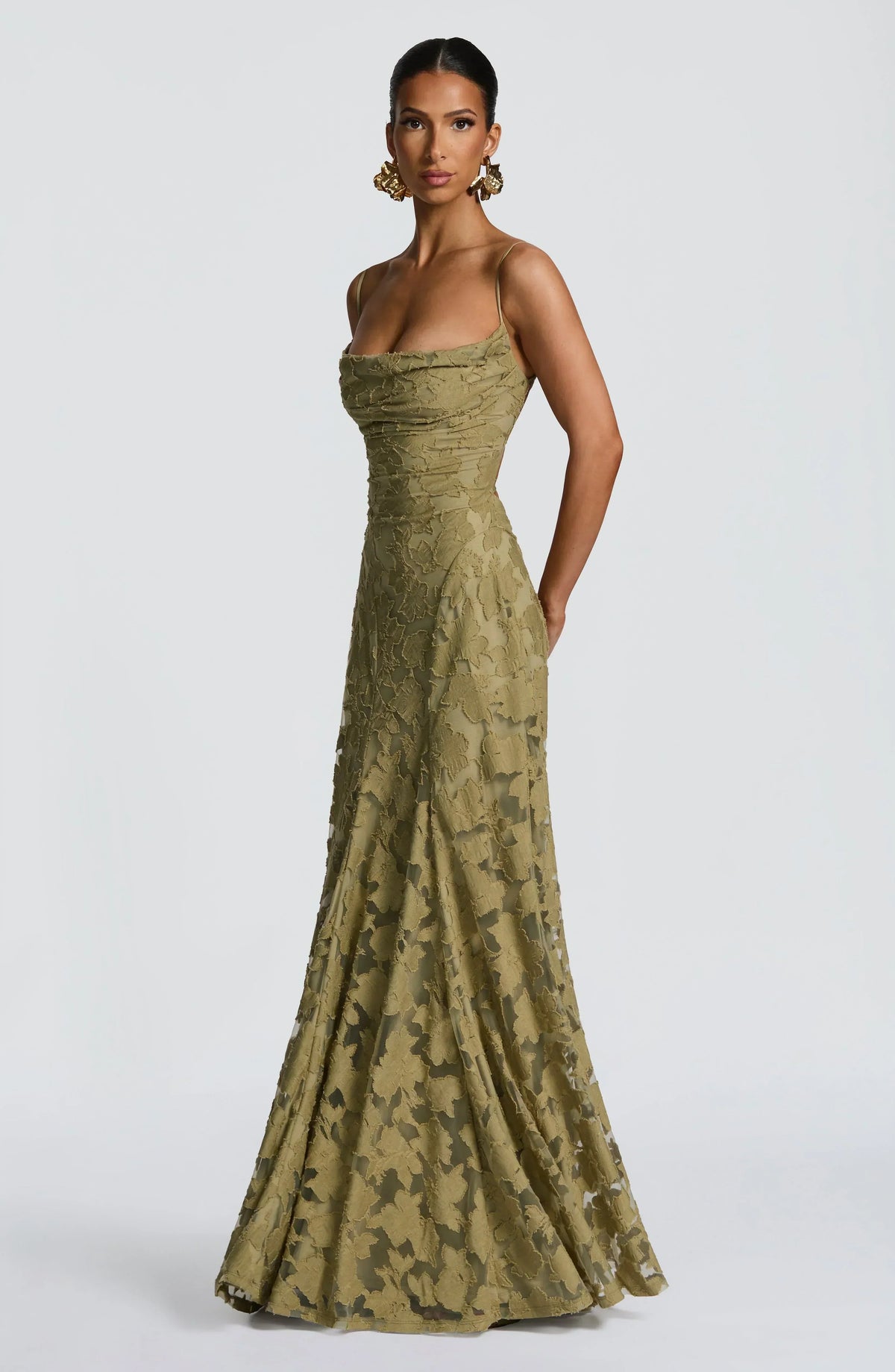 Women's floral textured maxi dress with square neckline and spaghetti straps
